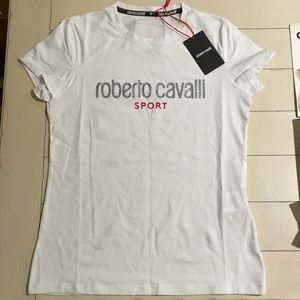White Roberto Cavalli shirt with glitter writing